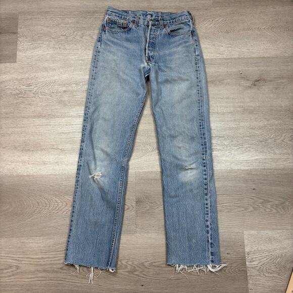 Vintage 80s Levi's 2501-0117 Straight Leg Ankle Fray Jeans 28x31 - Picture 2 of 12